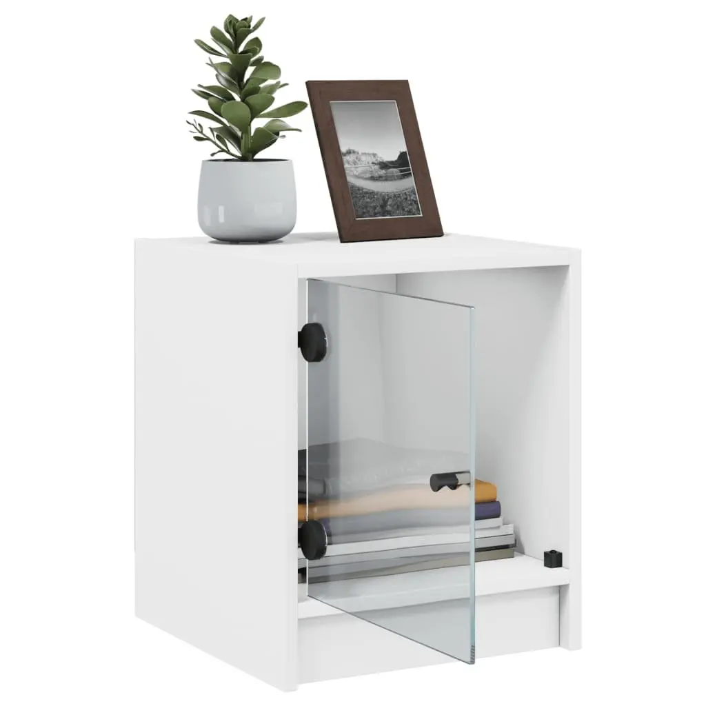 Bedside Cabinets Storage 2 Piece White Engineered Wood with Glass Doors