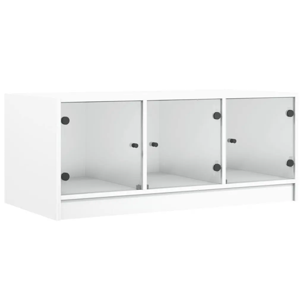 Coffee Table Storage Display 102L x 50W x 42H cm White Glass Doors Living Room Furniture