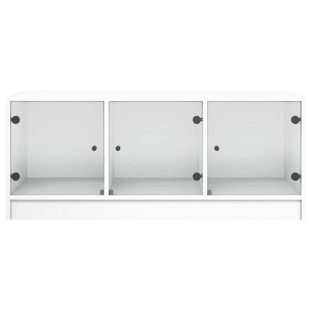 Coffee Table Storage Display 102L x 50W x 42H cm White Glass Doors Living Room Furniture
