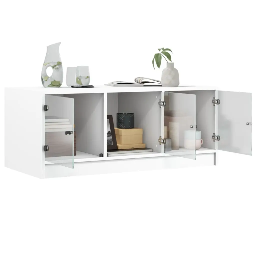 Coffee Table Storage Display 102L x 50W x 42H cm White Glass Doors Living Room Furniture