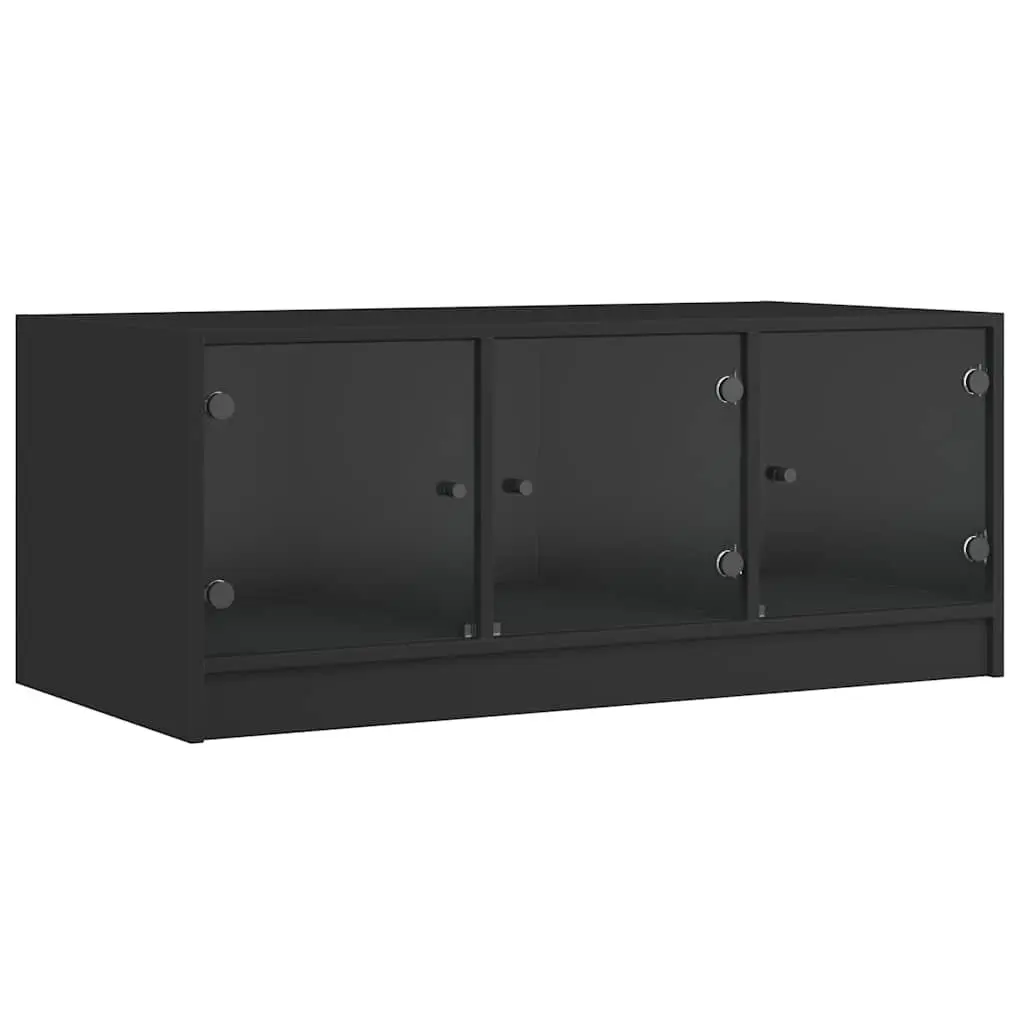 Coffee Table Storage Black 102 x 50 x 42 cm with Glass Doors for Living Room