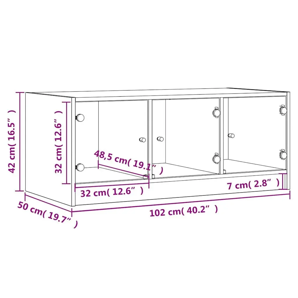 Coffee Table Storage Black 102 x 50 x 42 cm with Glass Doors for Living Room