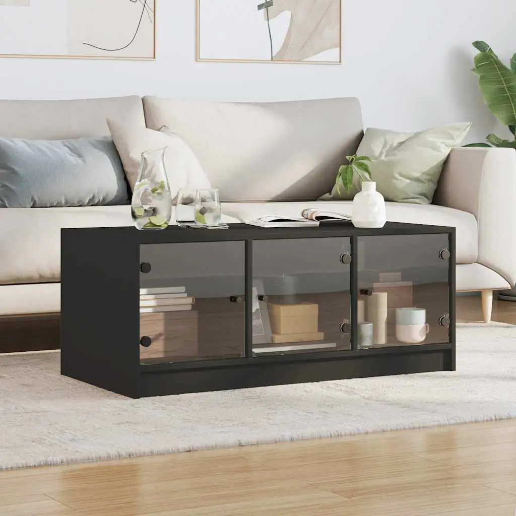 Coffee Table Storage Black 102 x 50 x 42 cm with Glass Doors for Living Room