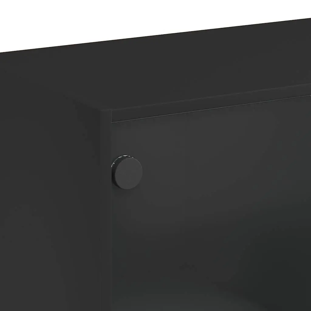 Coffee Table Storage Black 102 x 50 x 42 cm with Glass Doors for Living Room
