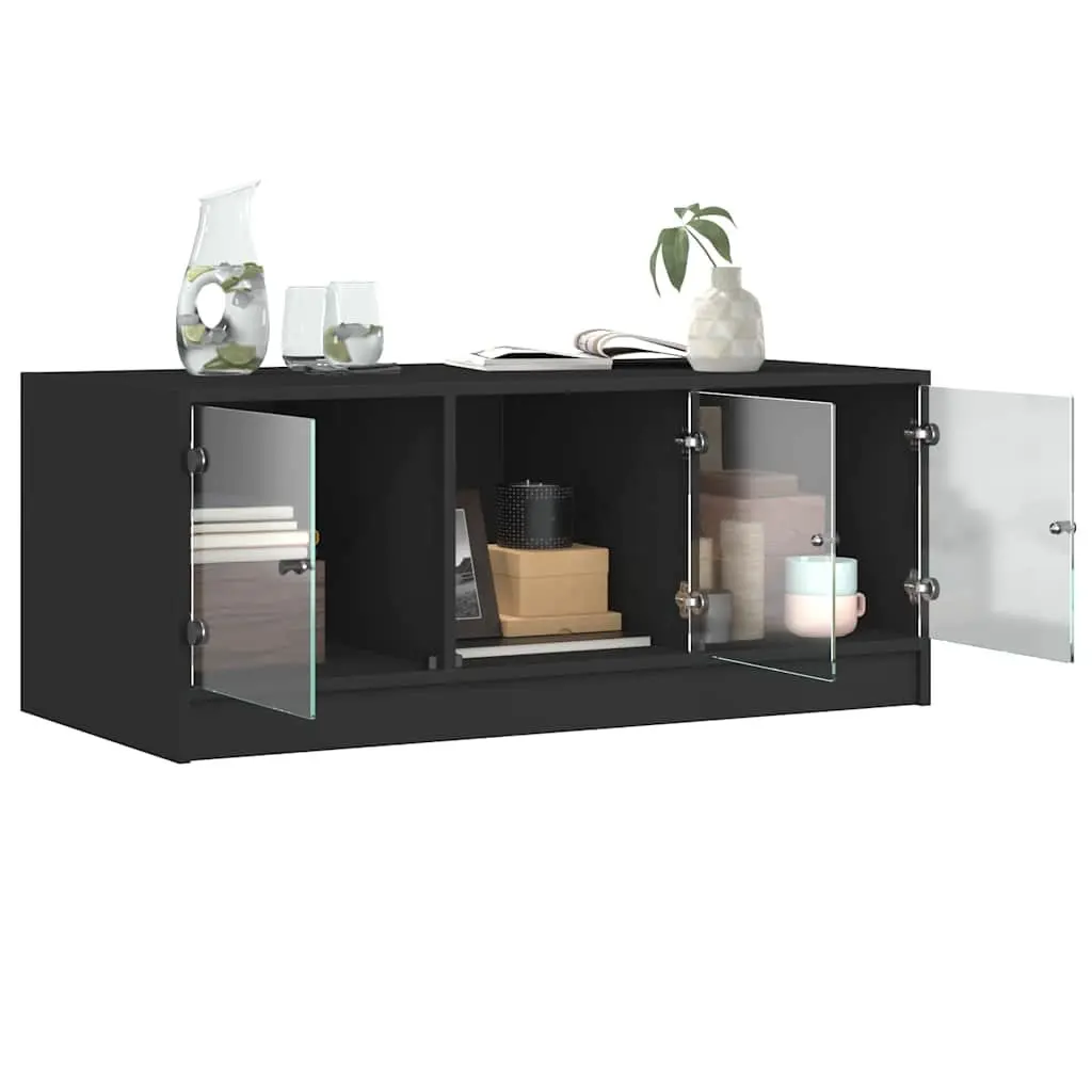 Coffee Table Storage Black 102 x 50 x 42 cm with Glass Doors for Living Room