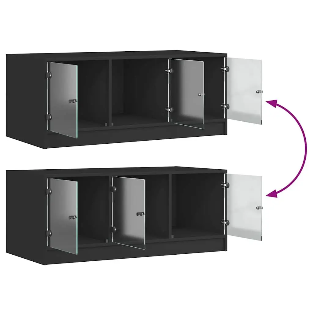 Coffee Table Storage Black 102 x 50 x 42 cm with Glass Doors for Living Room