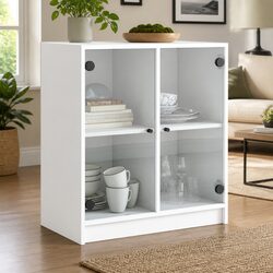 Durable White Sideboard with Glass Doors and Ample Space