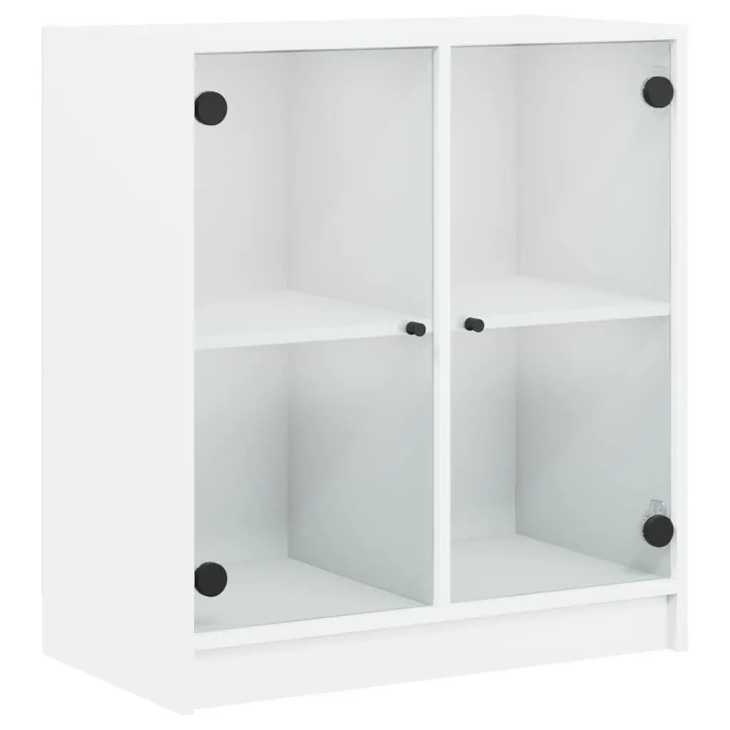 White Sideboard with Glass Doors and Ample Space