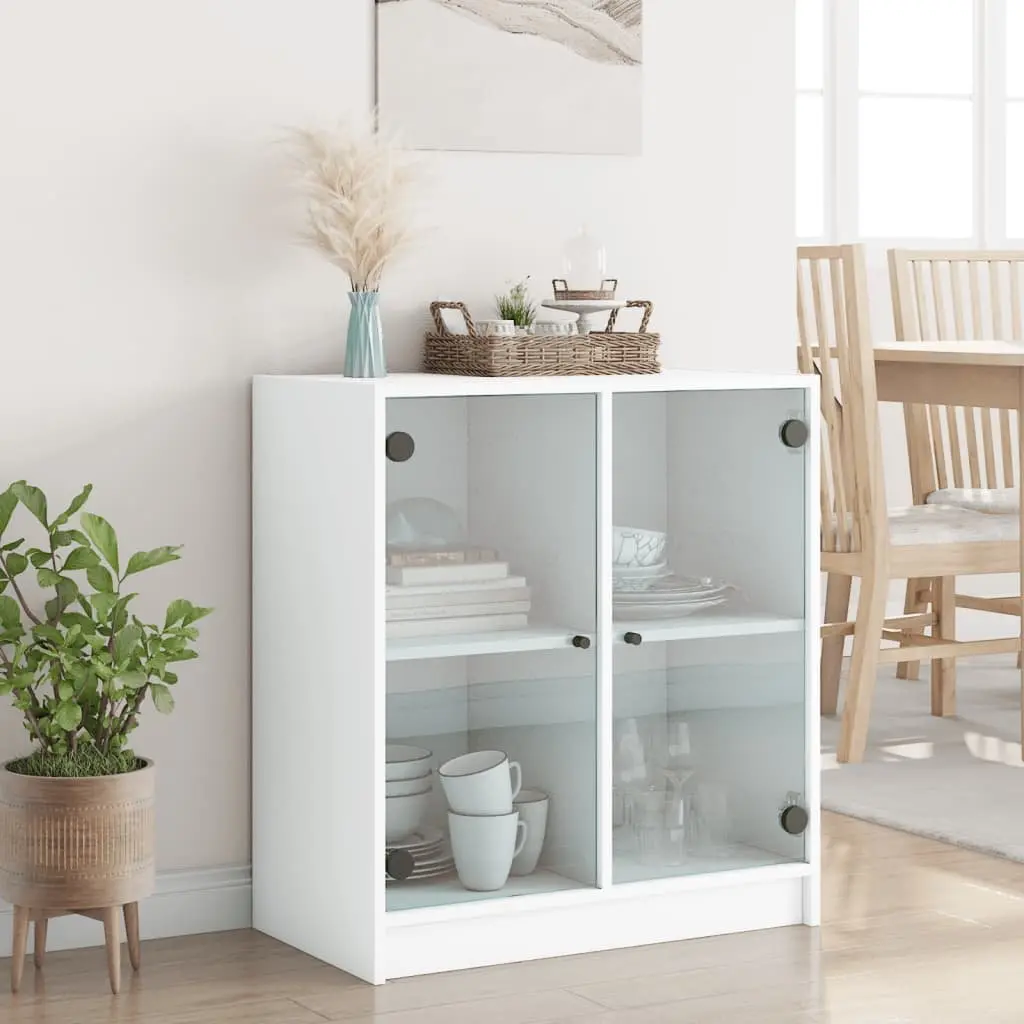 White Sideboard with Glass Doors and Ample Space
