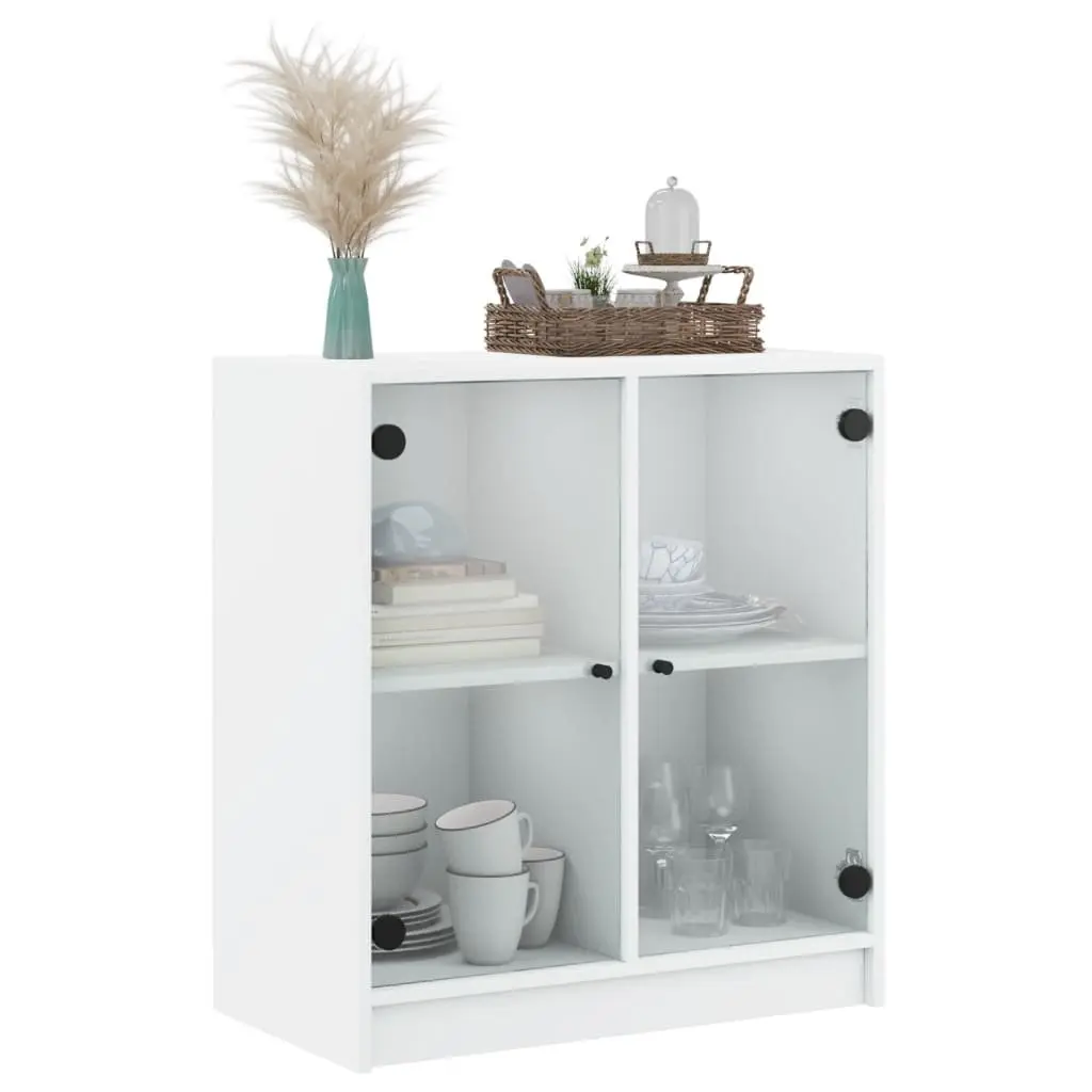 White Sideboard with Glass Doors and Ample Space