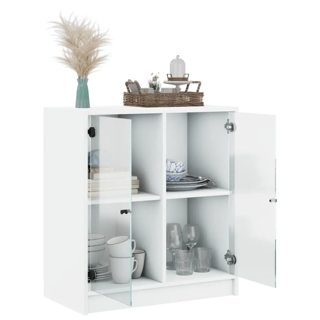 White Sideboard with Glass Doors and Ample Space