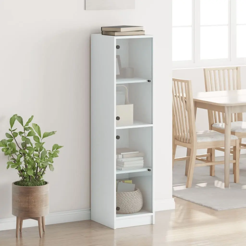 White Highboard Storage Cabinet Glass Doors Shelving Unit Furniture 35x37x142cm