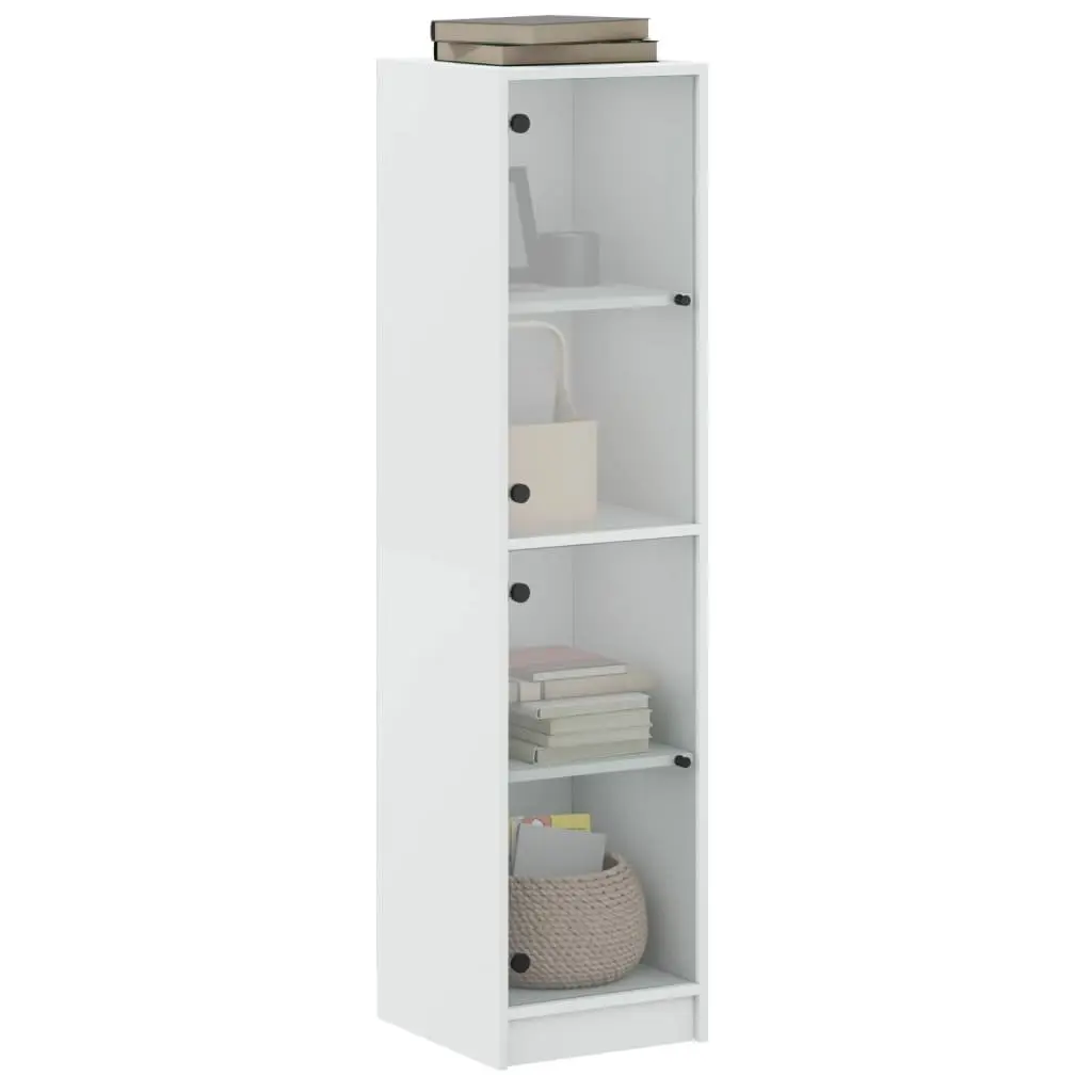 White Highboard Storage Cabinet Glass Doors Shelving Unit Furniture 35x37x142cm