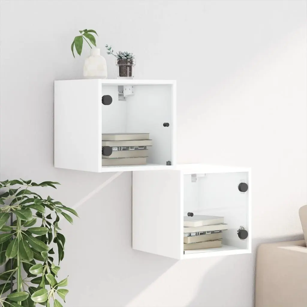 Bedside Cabinet Storage Organiser Wall-Mounted White 35x37x35cm 2 Piece