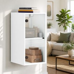 Wall Cabinet with Glass Doors White Storage Unit Floating Shelves Home Organizer