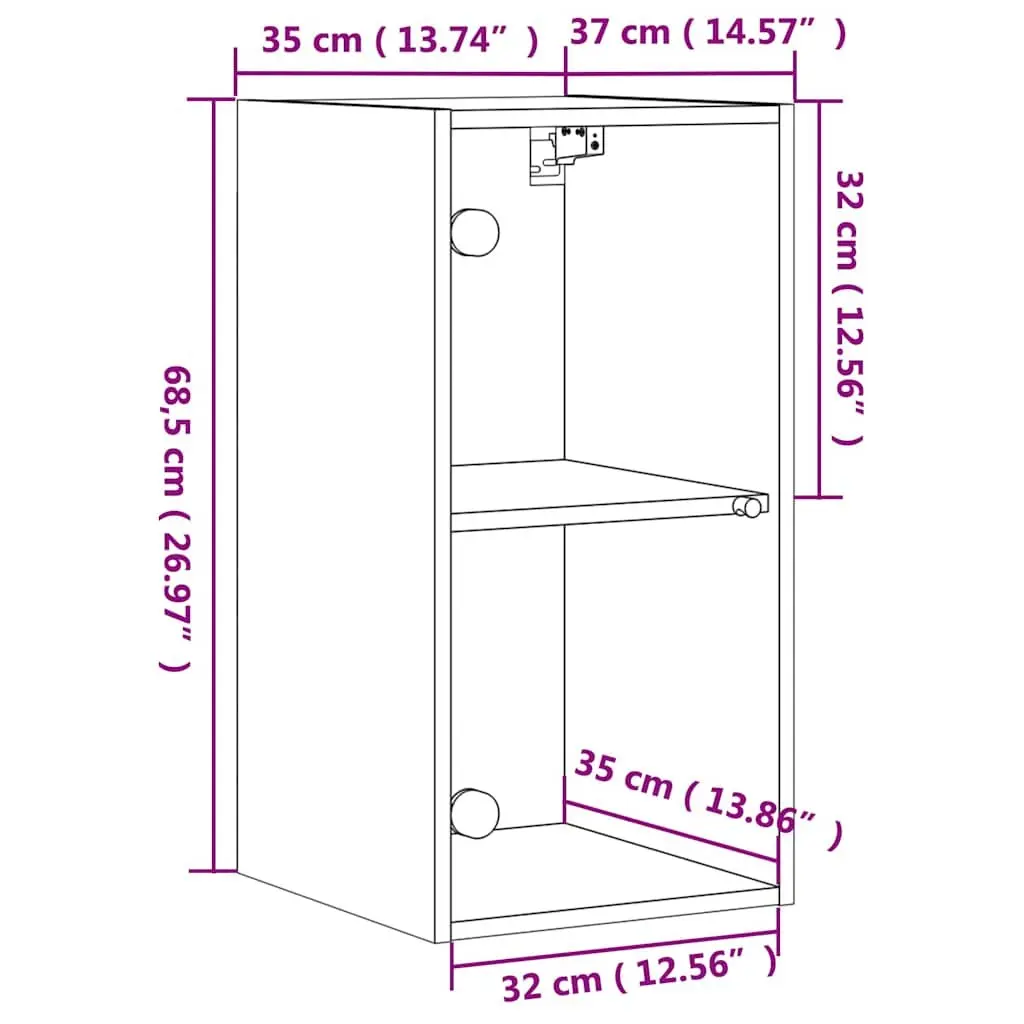 Wall Cabinet White Storage Unit Glass Doors Wall-Mounted Organizer 35 x 37 x 68.5 cm