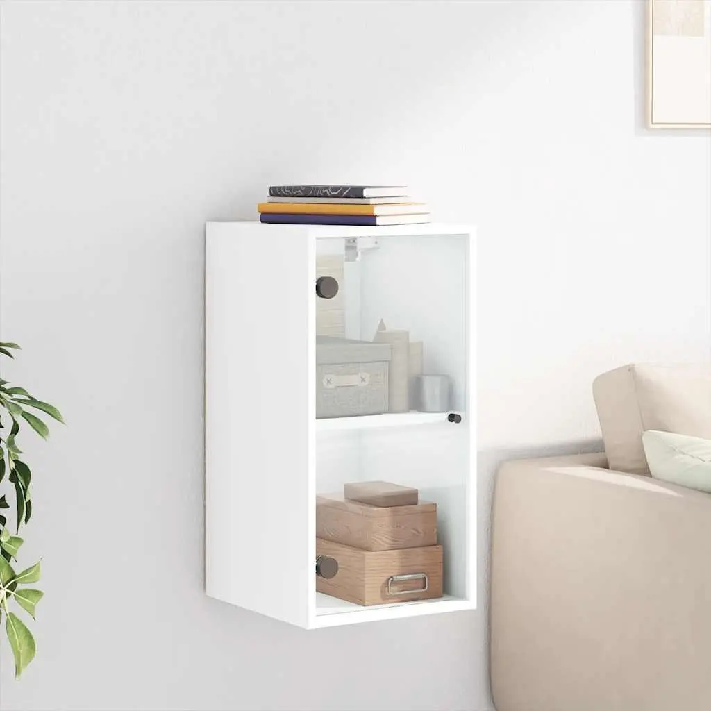 Wall Cabinet White Storage Unit Glass Doors Wall-Mounted Organizer 35 x 37 x 68.5 cm