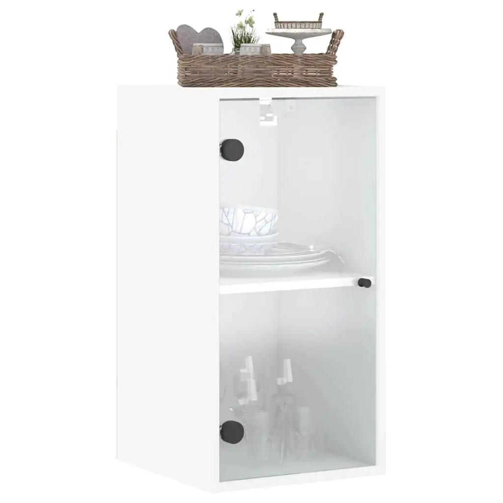 Wall Cabinet White Storage Unit Glass Doors Wall-Mounted Organizer 35 x 37 x 68.5 cm