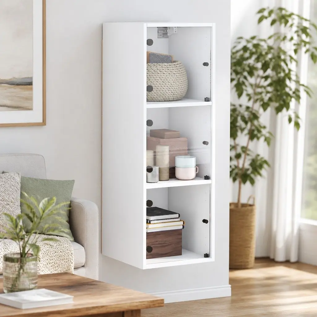 Wall Cabinet Storage Unit Glass Doors 35x37x100cm White