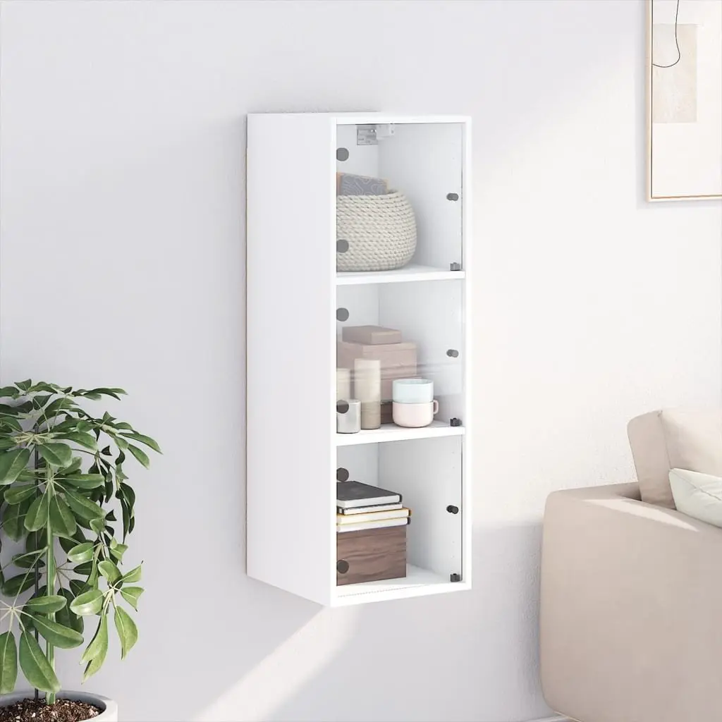 Wall Cabinet Storage Unit Glass Doors 35x37x100cm White