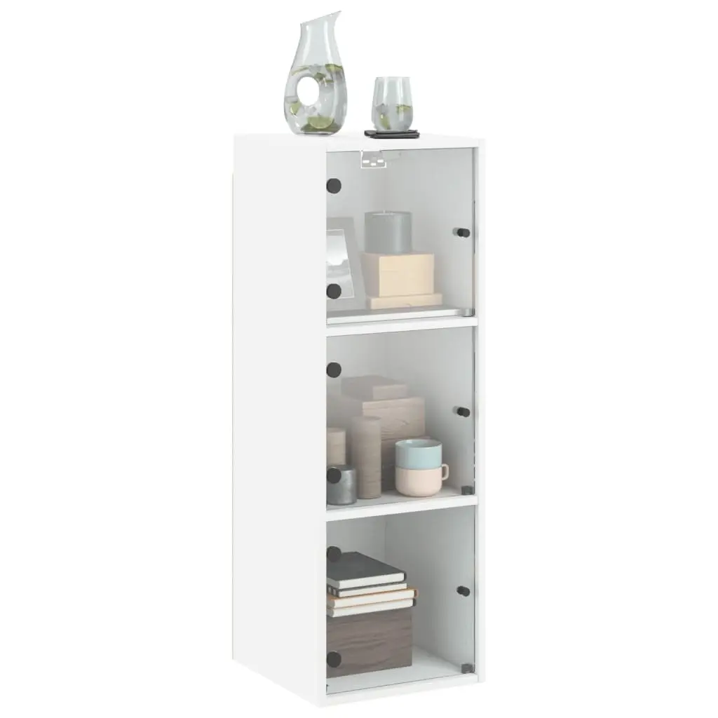 Wall Cabinet Storage Unit Glass Doors 35x37x100cm White