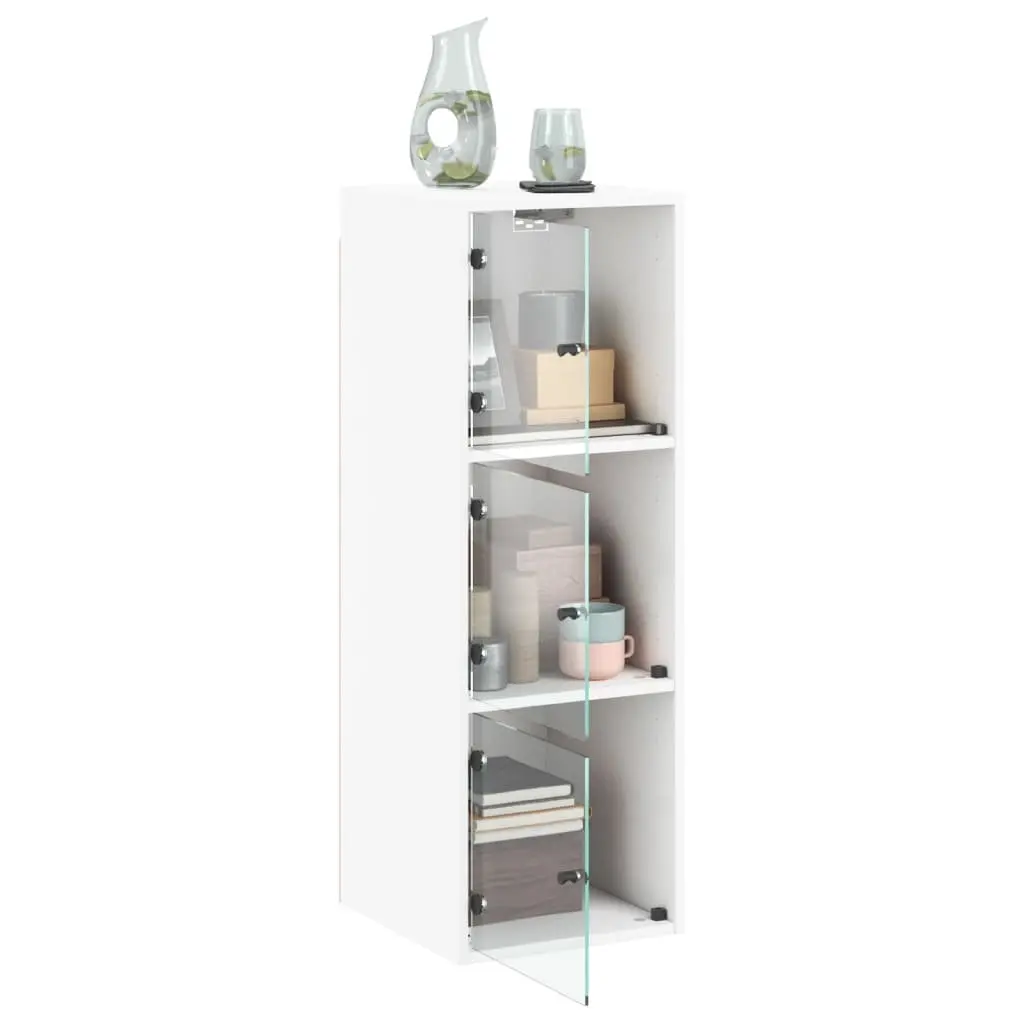 Wall Cabinet Storage Unit Glass Doors 35x37x100cm White
