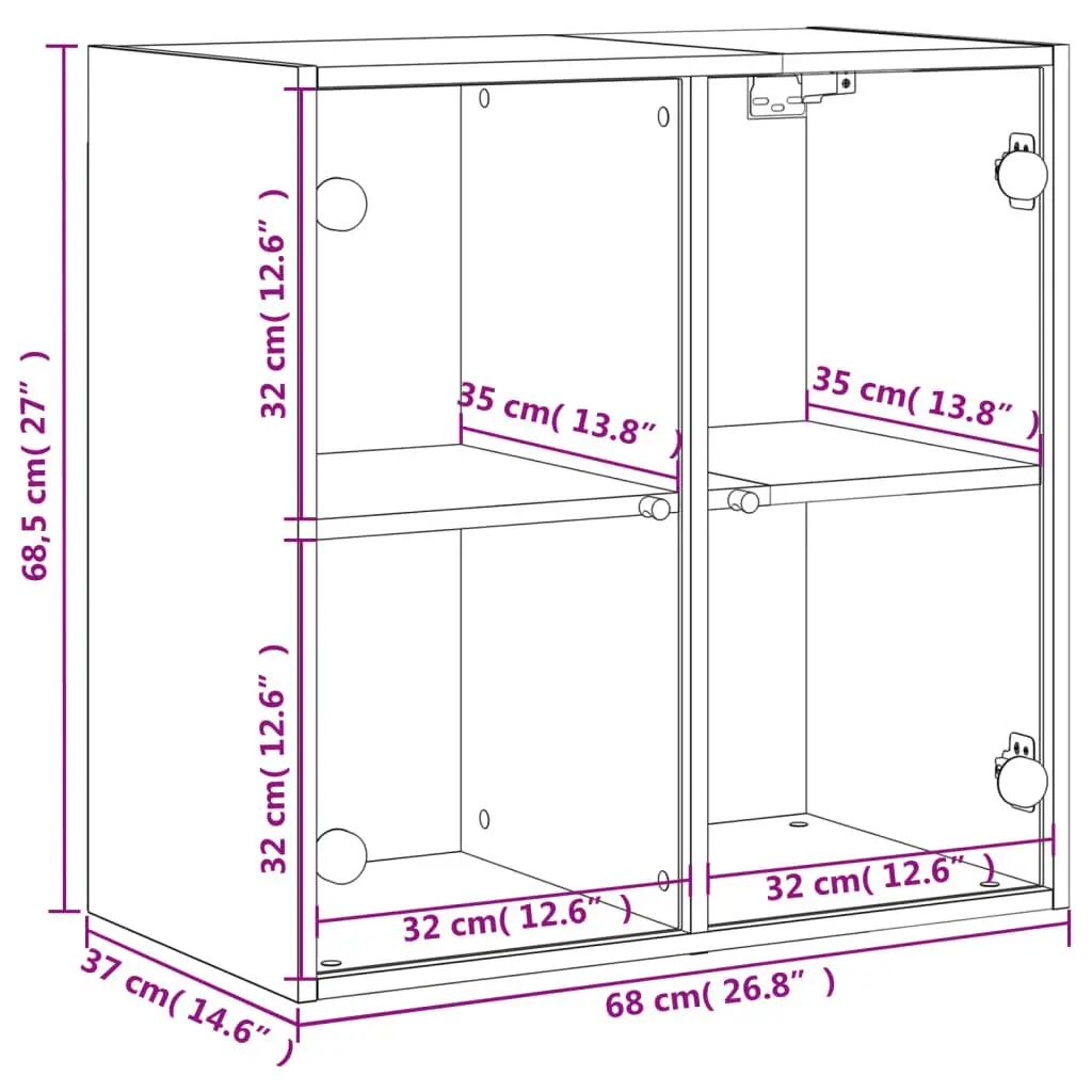 Wall Cabinet White Storage Unit 68x37x68.5cm Glass Doors