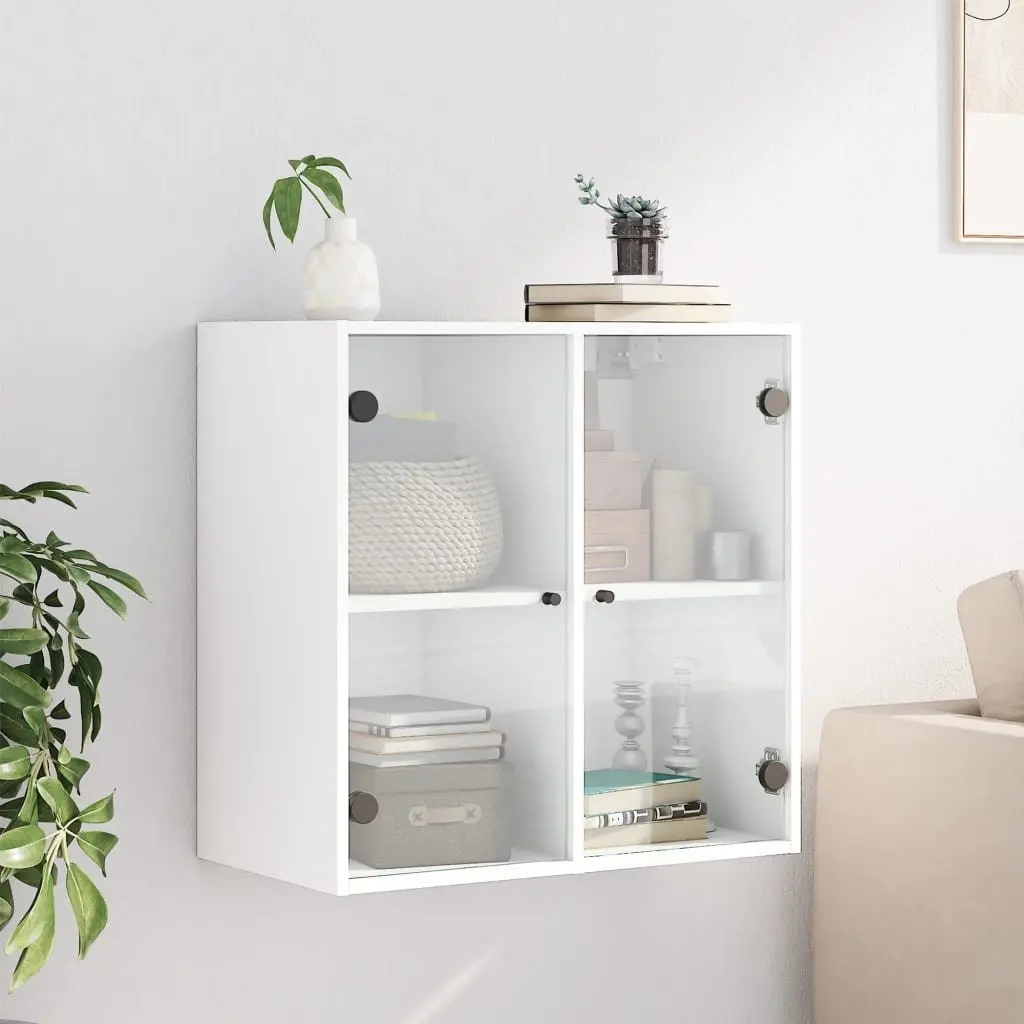 Wall Cabinet White Storage Unit 68x37x68.5cm Glass Doors