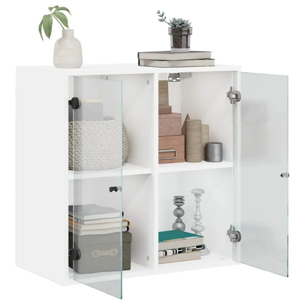 Wall Cabinet White Storage Unit 68x37x68.5cm Glass Doors