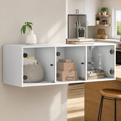 White Wall Cabinet with Glass Doors for Organized Living