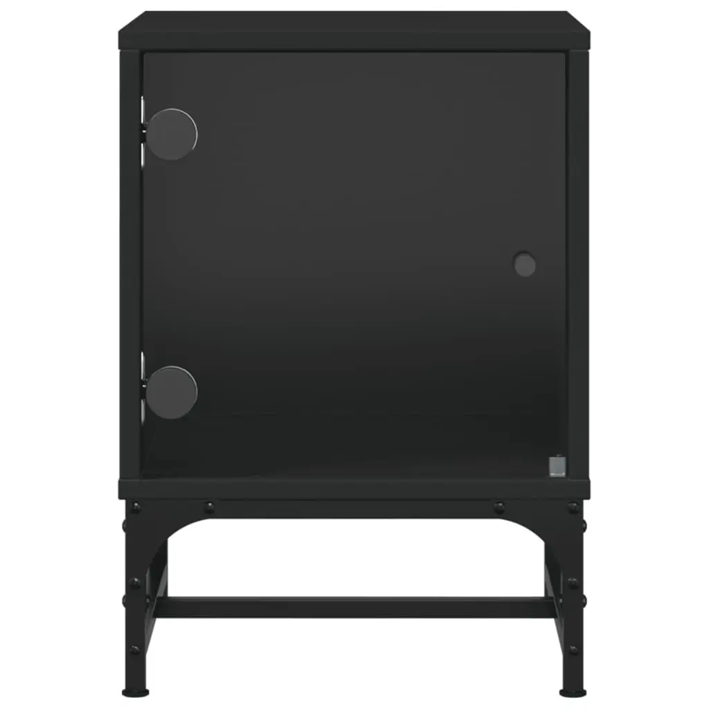 Bedside Cabinets Storage Tables 2 Piece Black Glass Doors