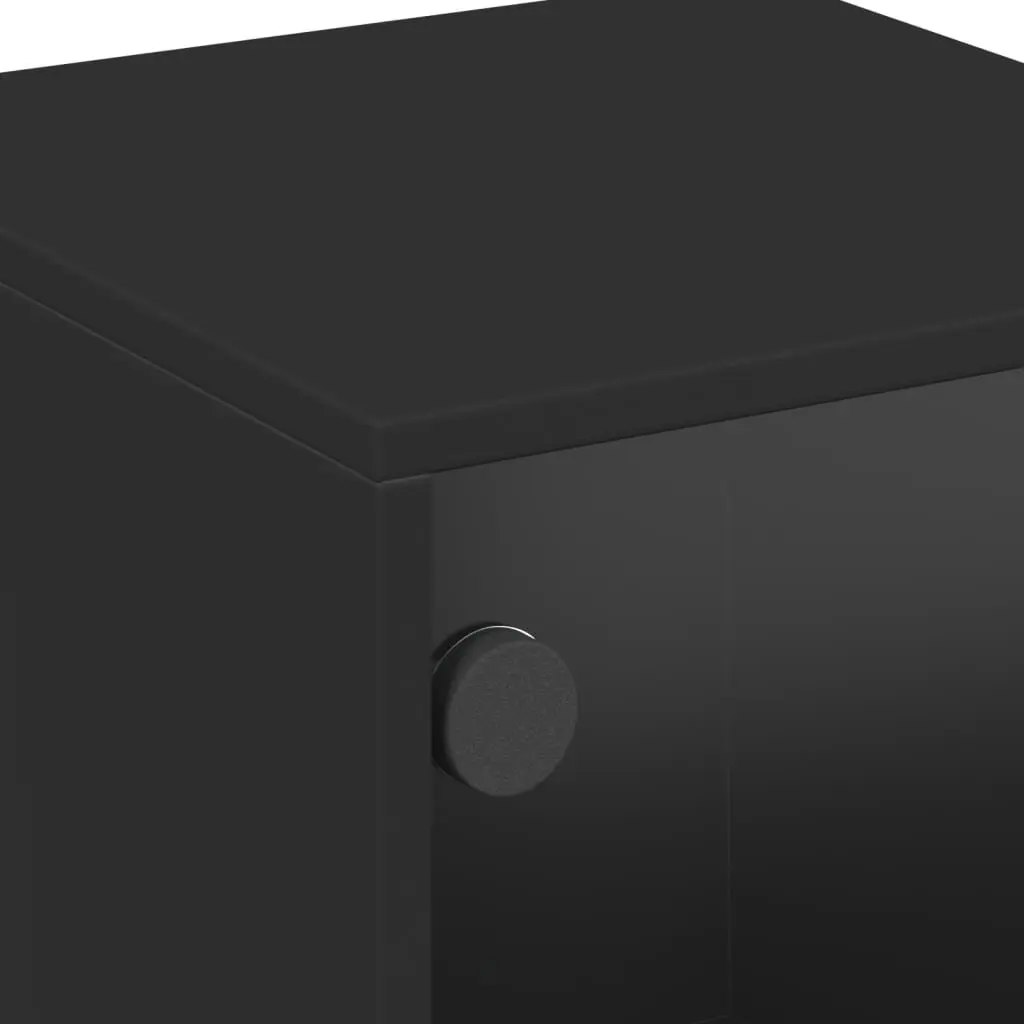 Bedside Cabinets Storage Tables 2 Piece Black Glass Doors