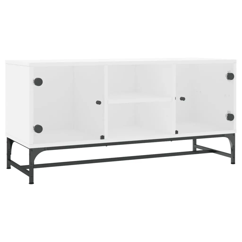 TV Cabinet Media Storage Unit 102cm x 37cm x 50cm White Glass Doors