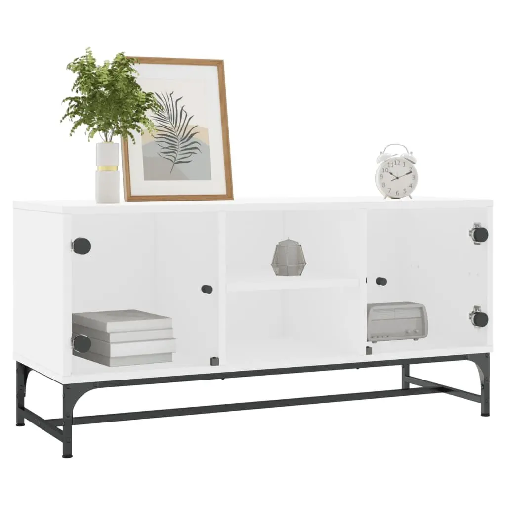 TV Cabinet Media Storage Unit 102cm x 37cm x 50cm White Glass Doors