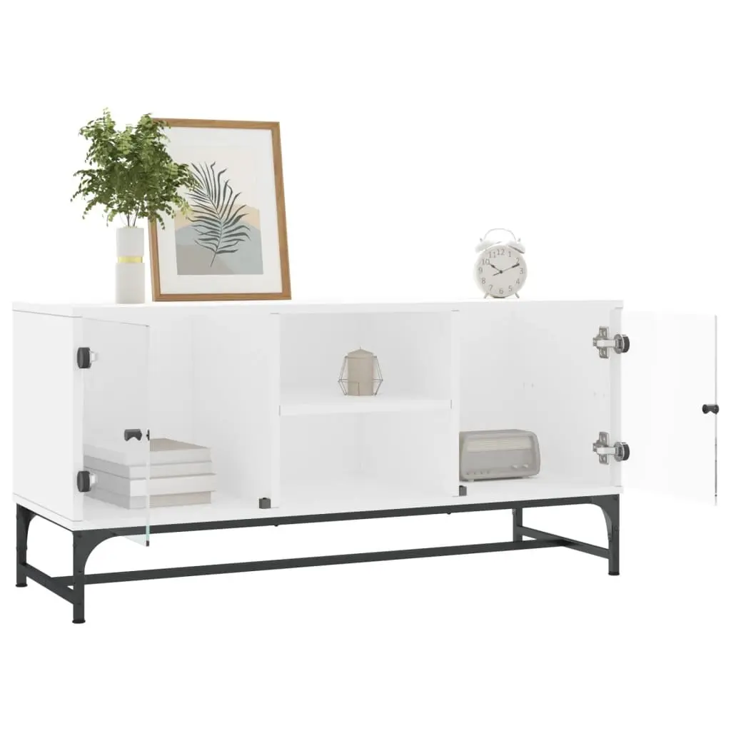 TV Cabinet Media Storage Unit 102cm x 37cm x 50cm White Glass Doors