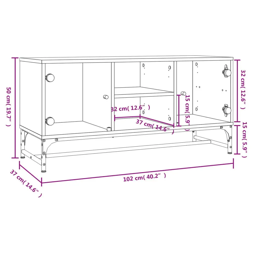 TV Cabinet Media Storage Unit 102cm x 37cm x 50cm White Glass Doors
