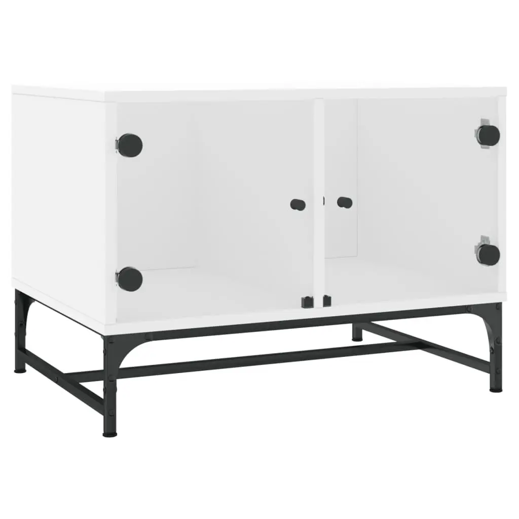 Coffee Table Storage Display White Glass Doors Living Room 68.5 x 50 x 50 cm
