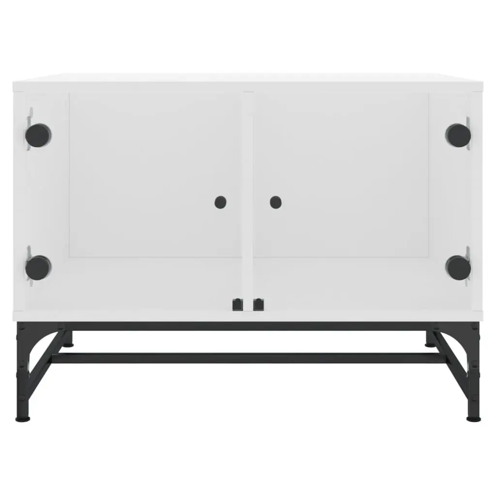 Coffee Table Storage Display White Glass Doors Living Room 68.5 x 50 x 50 cm
