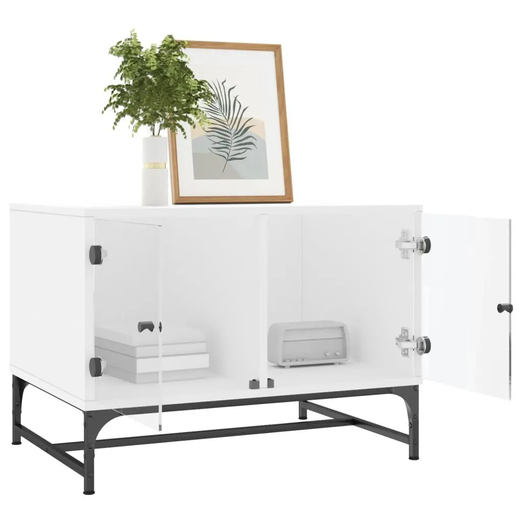 Coffee Table Storage Display White Glass Doors Living Room 68.5 x 50 x 50 cm