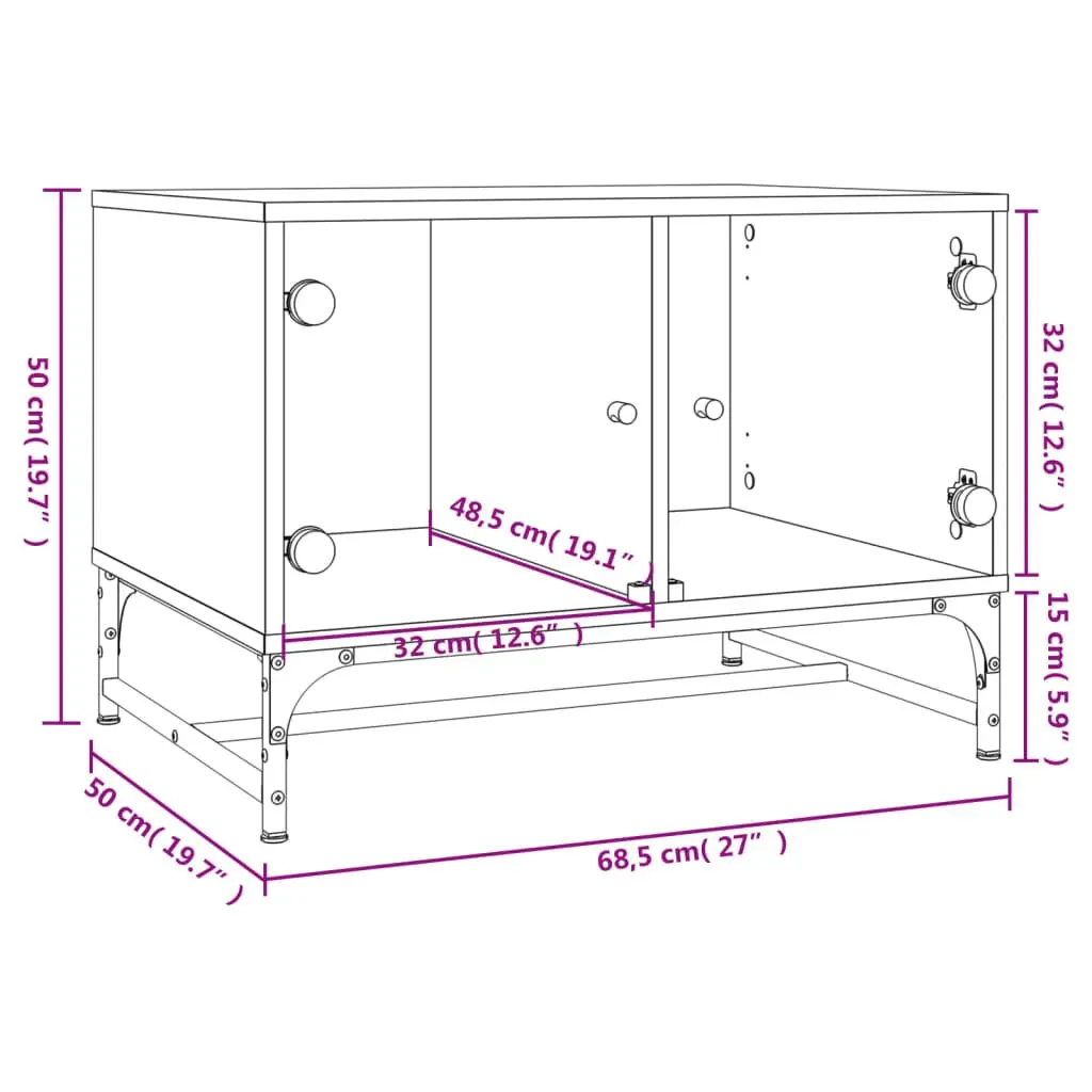 Coffee Table Storage Display White Glass Doors Living Room 68.5 x 50 x 50 cm