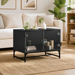 Practical Black Coffee Table with Glass Door Storage
