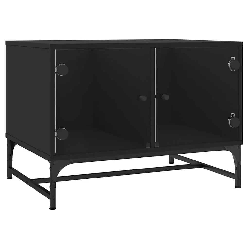 Black Coffee Table with Glass Door Storage