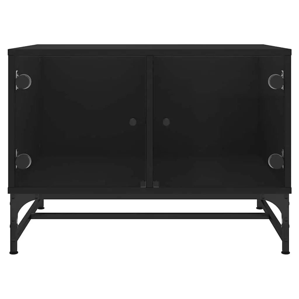 Black Coffee Table with Glass Door Storage