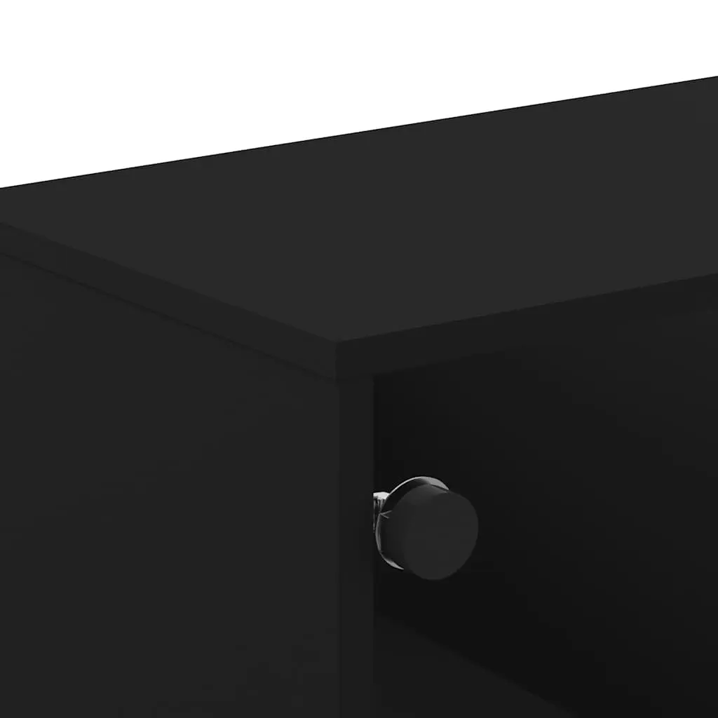 Black Coffee Table with Glass Door Storage