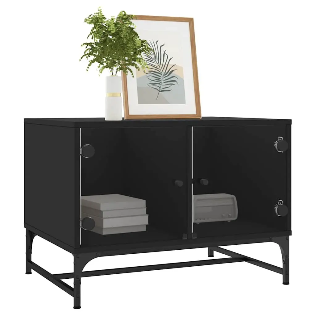 Black Coffee Table with Glass Door Storage