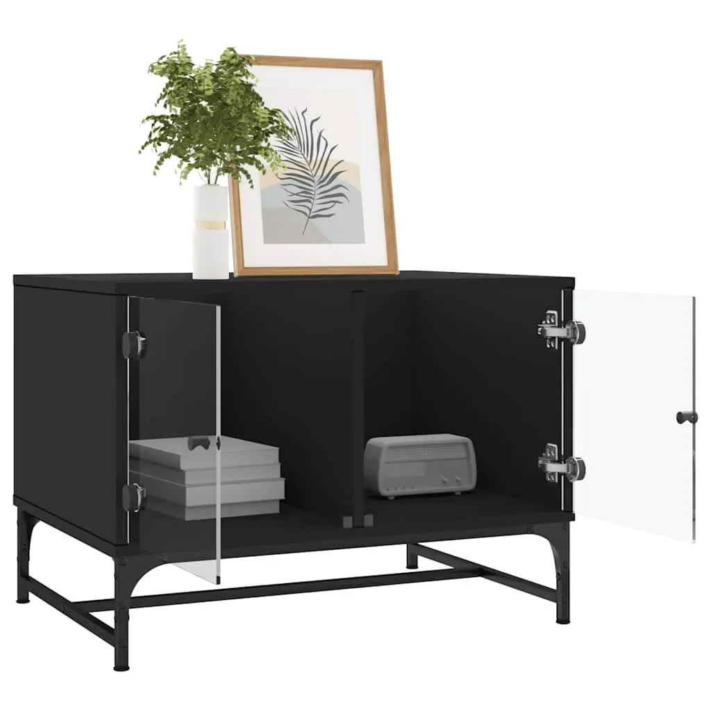 Black Coffee Table with Glass Door Storage