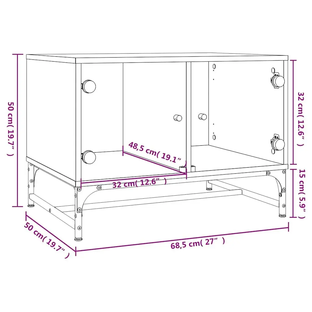 Black Coffee Table with Glass Door Storage