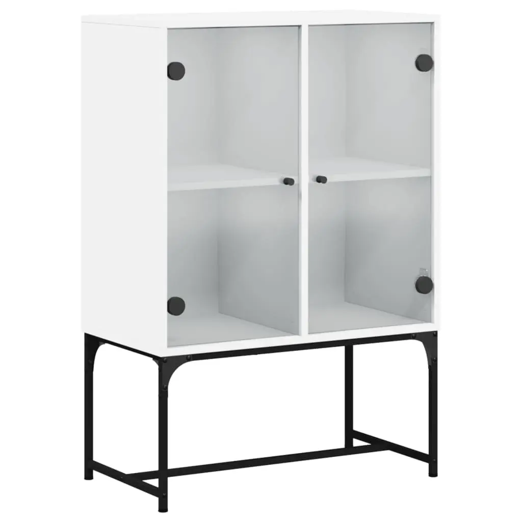 Side Cabinet with Glass Doors White Storage Furniture Buffet Sideboard Display