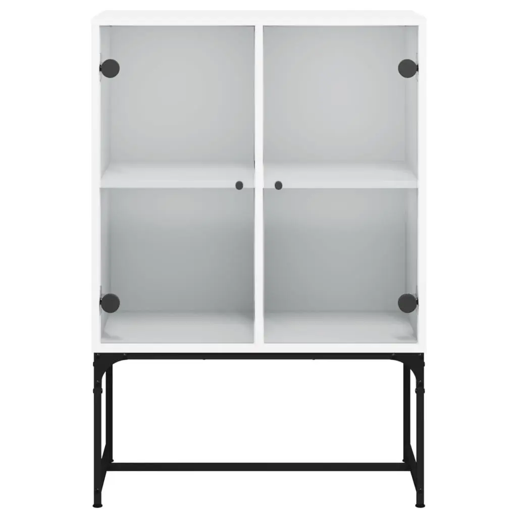 Side Cabinet with Glass Doors White Storage Furniture Buffet Sideboard Display