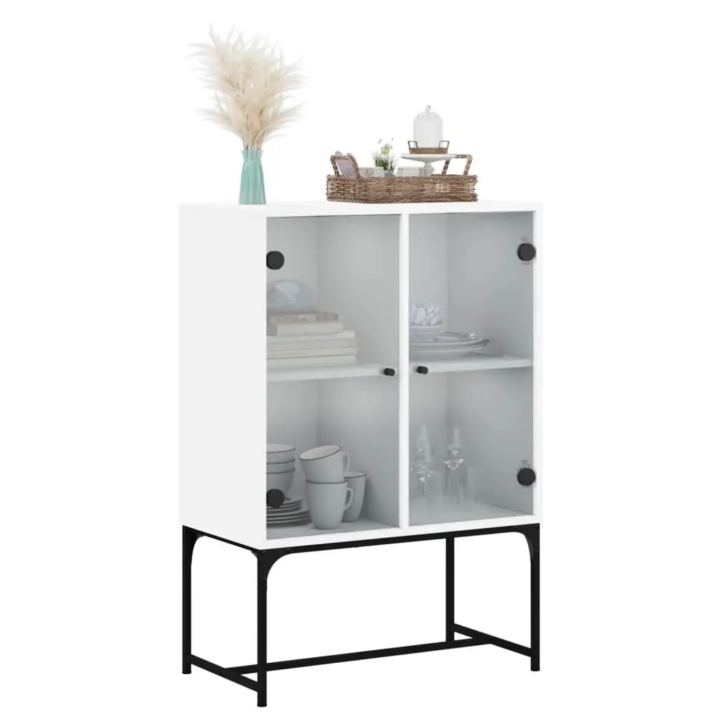 Side Cabinet with Glass Doors White Storage Furniture Buffet Sideboard Display